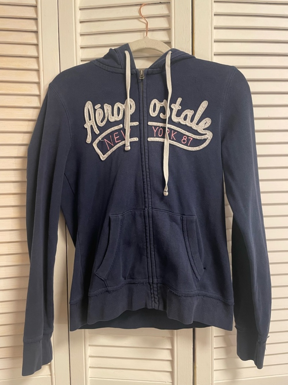 Aeropostale Navy Hoodie with White & Pink Logo